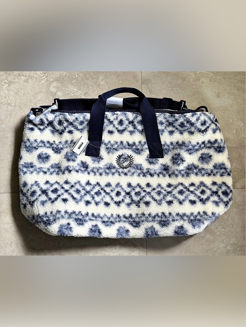 VS Pink Cozy Weekender Blue & White Travel Bag NWT